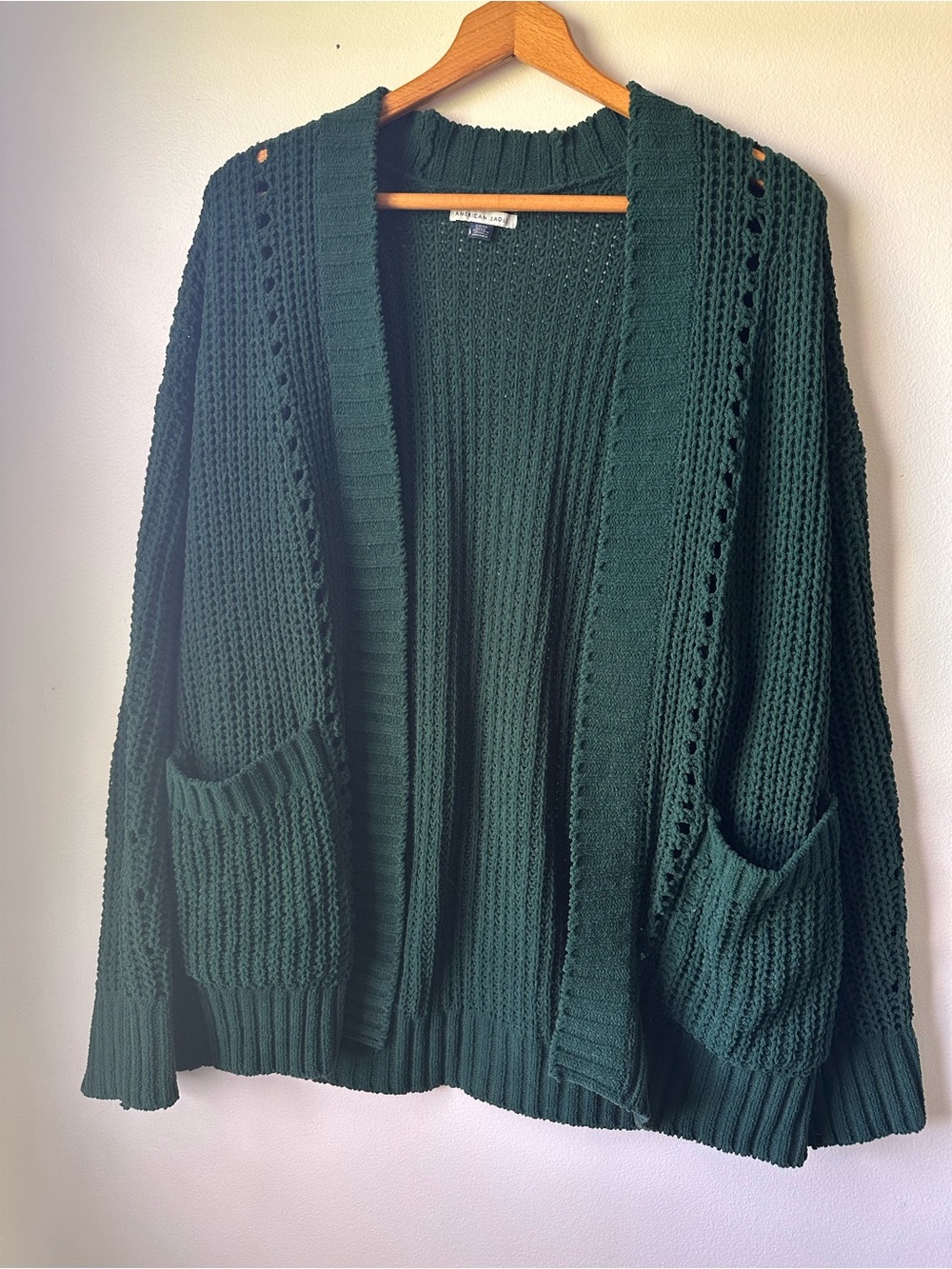 American Eagle Outfitters Dark Green Open-Front Knit Cardigan